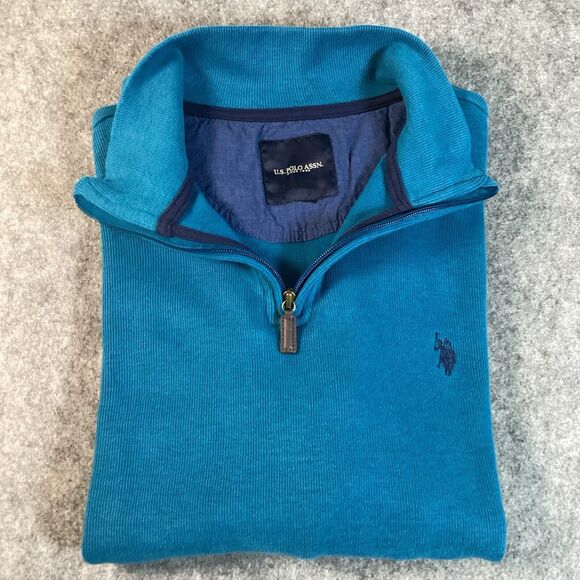 US POLO ASSN Men's Blue Ribbed Cotton Knit 1/4 Zip Pullover Sweater XL - Picture 14 of 15